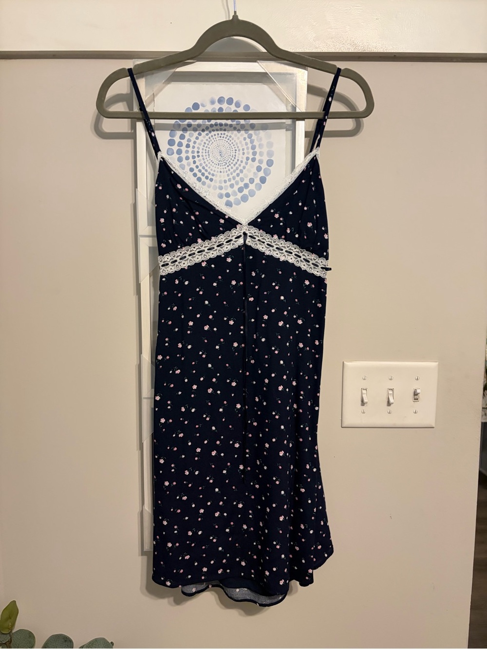 Hollister Navy Floral Lace-Trim Slip Dress